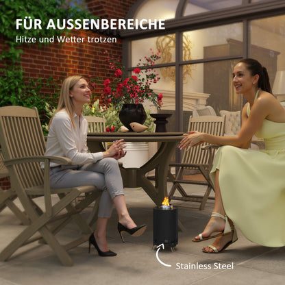 Stainless Steel Fire Pit Ø16x25cm with Poker Smoke-Free Fire Pit Fire Basket for Garden, Balcony Terrace, Outdoor BBQ Camping Black