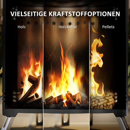 Stainless Steel Fire Pit Ø16x25cm with Poker Smoke-Free Fire Pit Fire Basket for Garden, Balcony Terrace, Outdoor BBQ Camping Black