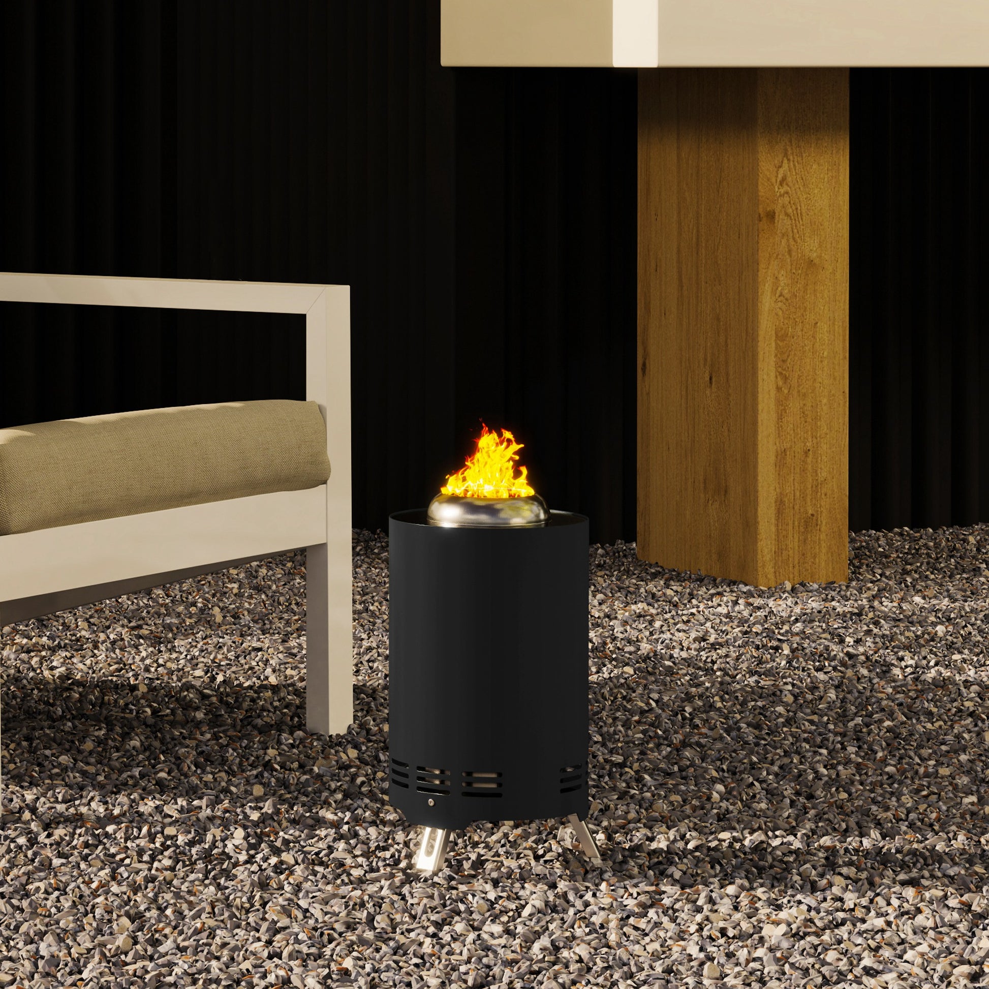 Stainless Steel Fire Pit Ø16x25cm with Poker Smoke-Free Fire Pit Fire Basket for Garden, Balcony Terrace, Outdoor BBQ Camping Black