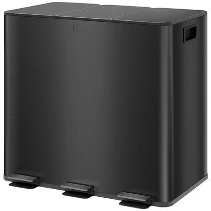 Trash Can 3 x 15L Pedal Bin Cosmetic Bin Garbage Can with Lid and Foot Pedal, Trash Bin with Inner Bin, for Living Room, Office, Stainless Steel, 61.9 x 36.6 x 43.2 cm