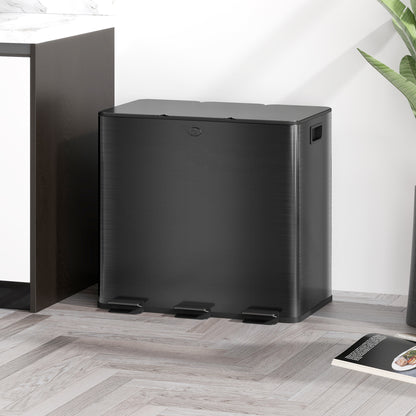 Trash Can 3 x 15L Pedal Bin Cosmetic Bin Garbage Can with Lid and Foot Pedal, Trash Bin with Inner Bin, for Living Room, Office, Stainless Steel, 61.9 x 36.6 x 43.2 cm