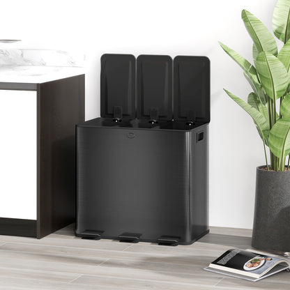 Trash Can 3 x 15L Pedal Bin Cosmetic Bin Garbage Can with Lid and Foot Pedal, Trash Bin with Inner Bin, for Living Room, Office, Stainless Steel, 61.9 x 36.6 x 43.2 cm