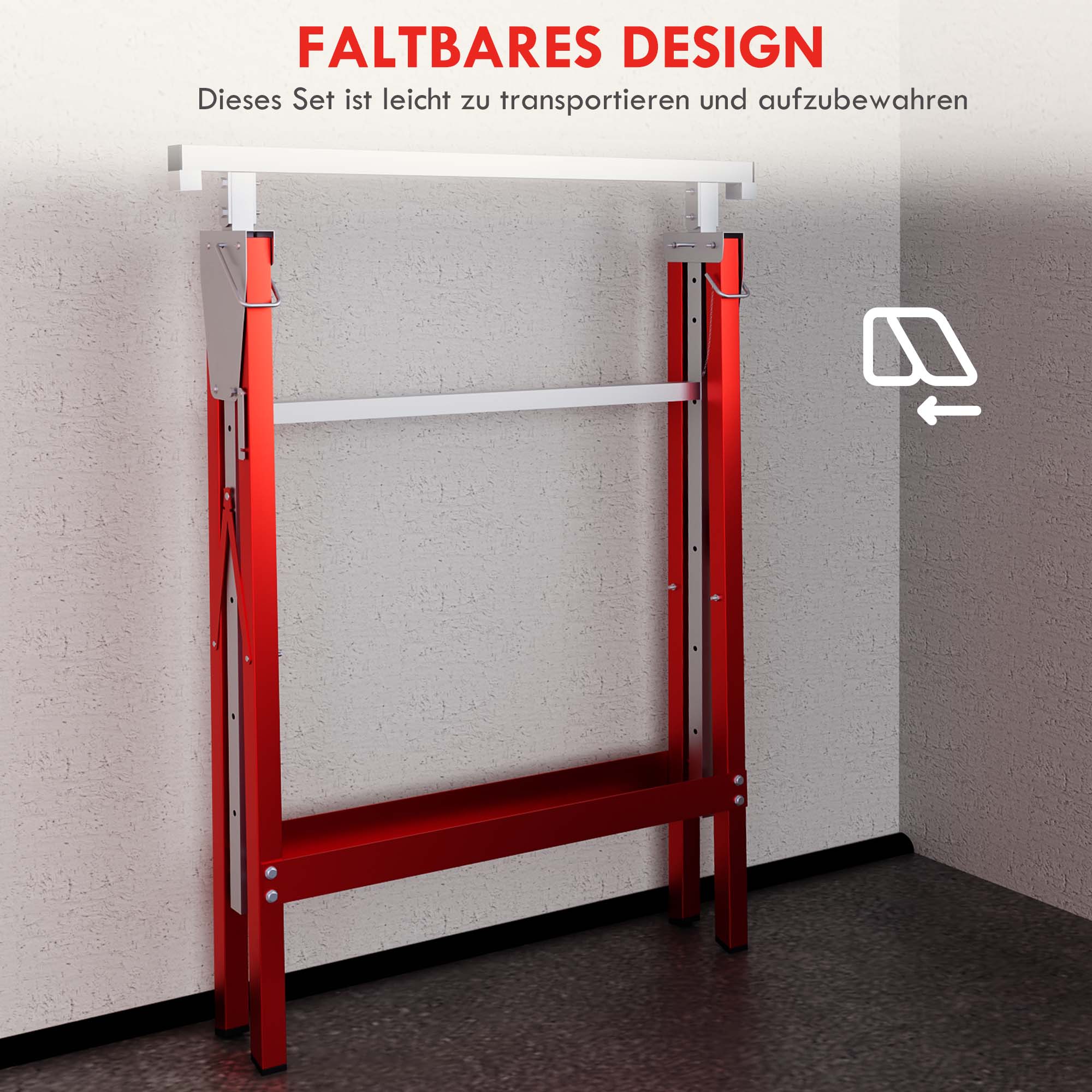 2 x Scaffold Trestle Folding Trestle Adjustable Height up to 200kg Steel Red 68 x 58 x 80-130 cm