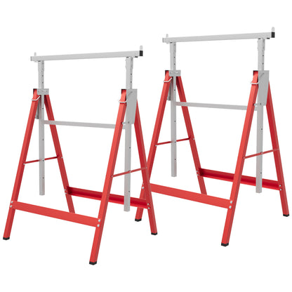 2 x Scaffold Trestle Folding Trestle Adjustable Height up to 200kg Steel Red 68 x 58 x 80-130 cm