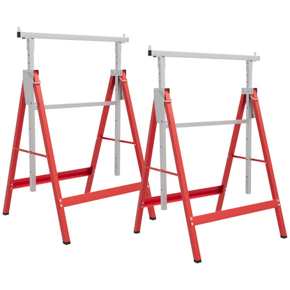 2 x Scaffold Trestle Folding Trestle Adjustable Height up to 200kg Steel Red 68 x 58 x 80-130 cm