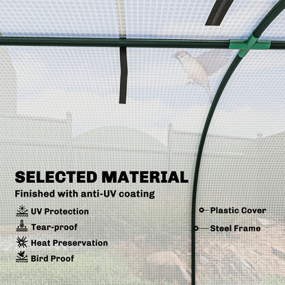 Polytunnel Greenhouse with Roll-Up Zipper Door, Steel Frame — 395 x 100 x 80 cm for Tomatoes & Vegetables (White)