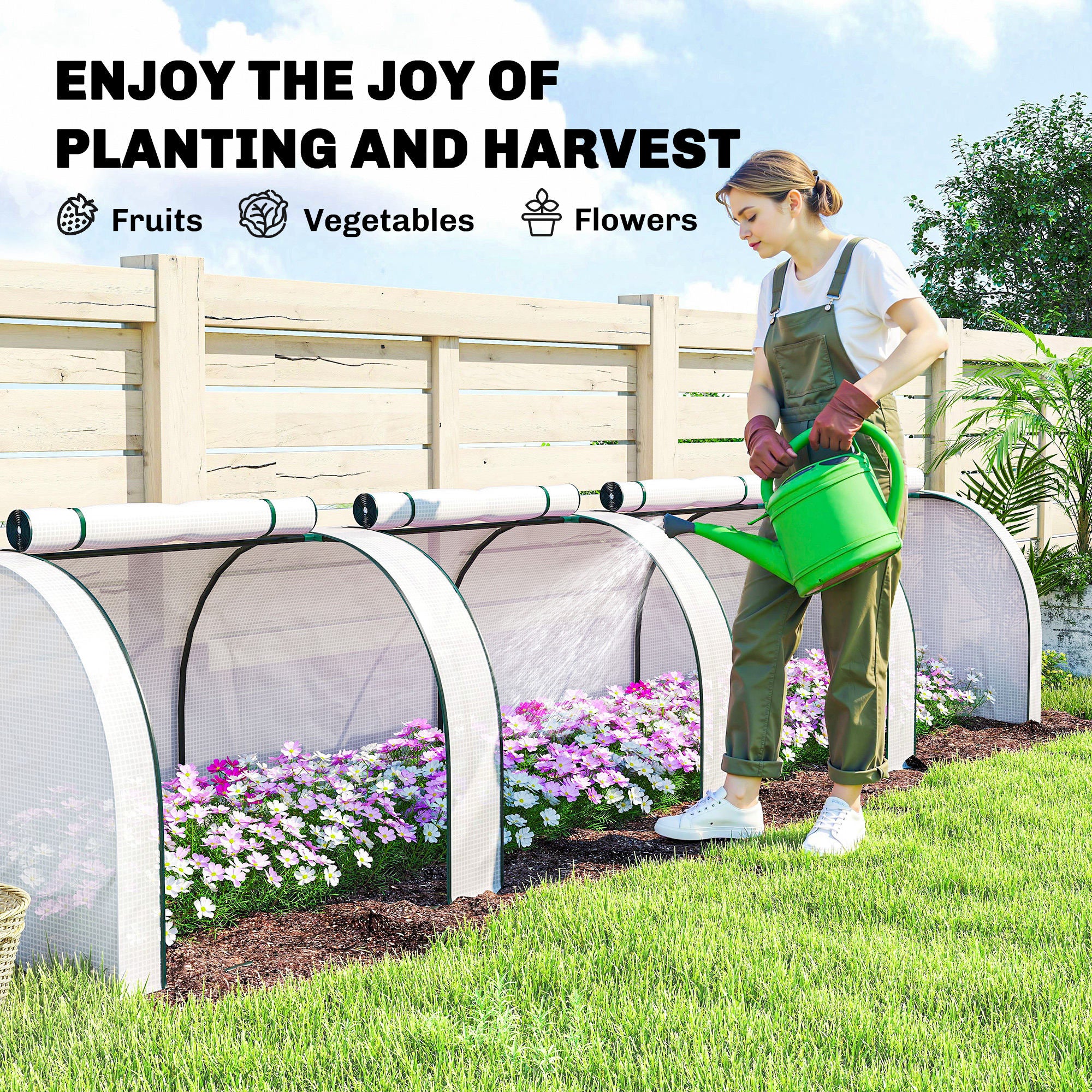 Polytunnel Greenhouse with Roll-Up Zipper Door, Steel Frame — 395 x 100 x 80 cm for Tomatoes & Vegetables (White)