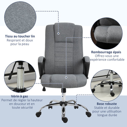 Manager Ergonomic Swivel Office Chair with Linen Upholstery Height Adjustable Dark Gray