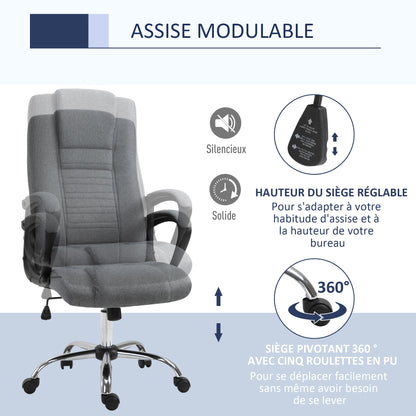 Manager Ergonomic Swivel Office Chair with Linen Upholstery Height Adjustable Dark Gray