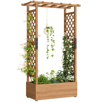 Raised Bed with Trellis & Hanging Roof — Wooden Planter Box with Climbing Support and Drainage Holes, for Garden & Balcony, 110 × 44 × 181 cm (43.3 × 17.3 × 71.3 in)