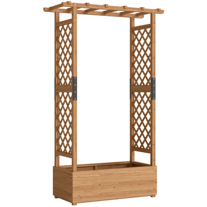 Raised Bed with Trellis & Hanging Roof — Wooden Planter Box with Climbing Support and Drainage Holes, for Garden & Balcony, 110 × 44 × 181 cm (43.3 × 17.3 × 71.3 in)
