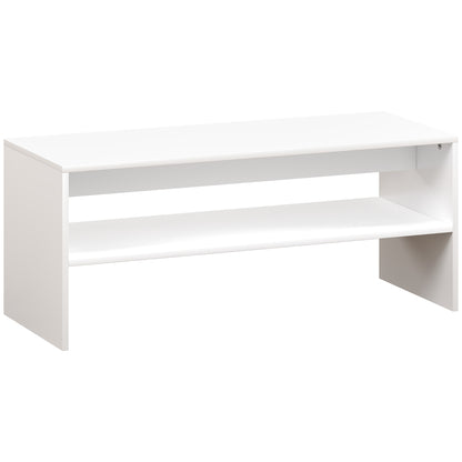 Modern 2-Tier Coffee Table with Open Shelf and Non-Slip Feet, Low Chipboard Table, 100x40x41.5 cm, White