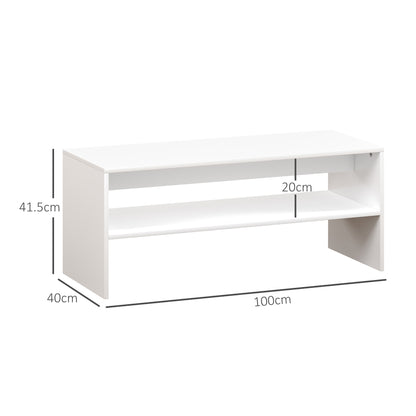Modern 2-Tier Coffee Table with Open Shelf and Non-Slip Feet, Low Chipboard Table, 100x40x41.5 cm, White