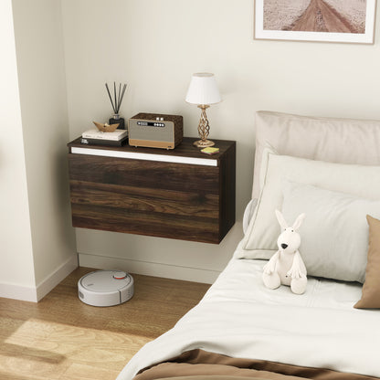 Wall-Mounted Bedside Table with Handleless Drawer, Modern Wood Bedroom Wall Table, 80x30x45 cm, Walnut