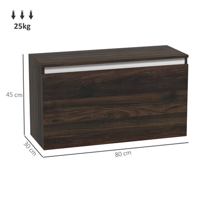 Wall-Mounted Bedside Table with Handleless Drawer, Modern Wood Bedroom Wall Table, 80x30x45 cm, Walnut