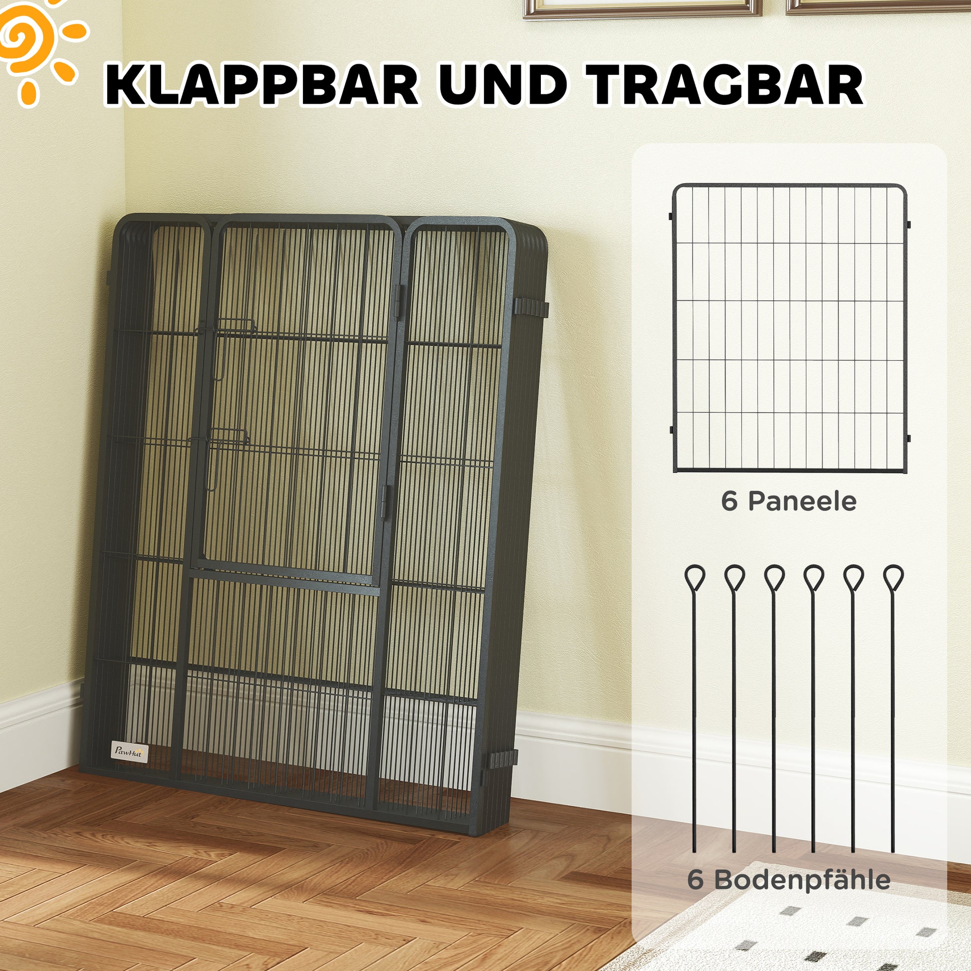 Puppy Playpen 100cm High, 6-Piece Dog Playpen DIY Puppy Enclosure with Door, Free-Roaming Pen for Small, Medium, and Large Dogs, Steel, Gray