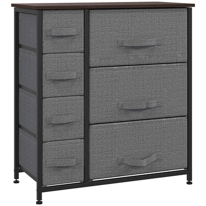 Drawer Cabinet Storage Cabinet with Foldable 7 Fabric Drawers Metal Frame + Wood + Non-Woven Dark Grey 63.5 x 30 x 71 cm