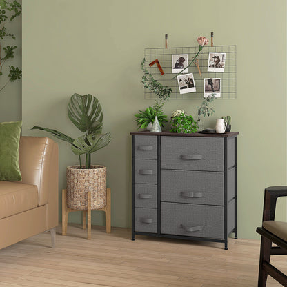 Drawer Cabinet Storage Cabinet with Foldable 7 Fabric Drawers Metal Frame + Wood + Non-Woven Dark Grey 63.5 x 30 x 71 cm