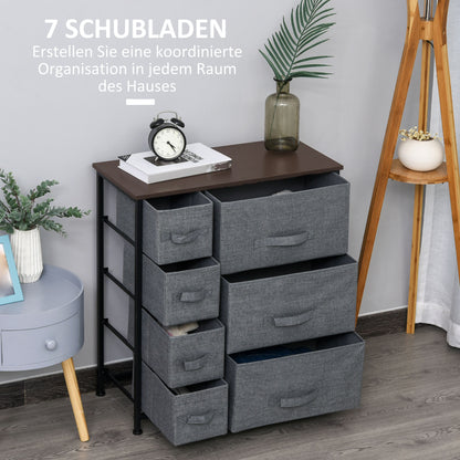 Drawer Cabinet Storage Cabinet with Foldable 7 Fabric Drawers Metal Frame + Wood + Non-Woven Dark Grey 63.5 x 30 x 71 cm