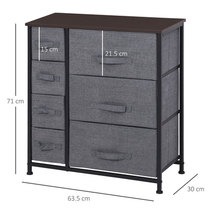 Drawer Cabinet Storage Cabinet with Foldable 7 Fabric Drawers Metal Frame + Wood + Non-Woven Dark Grey 63.5 x 30 x 71 cm