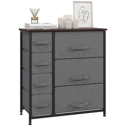 Drawer Cabinet Storage Cabinet with Foldable 7 Fabric Drawers Metal Frame + Wood + Non-Woven Dark Grey 63.5 x 30 x 71 cm