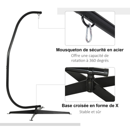 Hanging Chair Stand, Hanging Chair Support, X Base, C Frame, Spring Loop Included, Sturdy Metal Frame, max. load 120 kg, 114 x 80 x 208 cm, Black