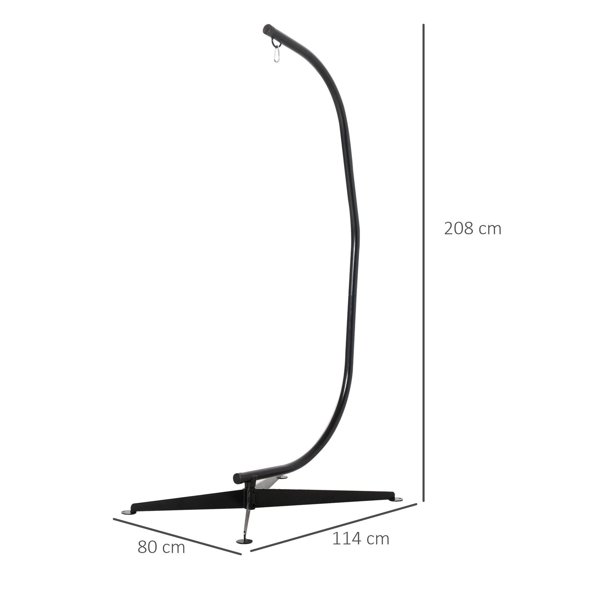 Hanging Chair Stand, Hanging Chair Support, X Base, C Frame, Spring Loop Included, Sturdy Metal Frame, max. load 120 kg, 114 x 80 x 208 cm, Black