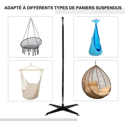 Hanging Chair Stand, Hanging Chair Support, X Base, C Frame, Spring Loop Included, Sturdy Metal Frame, max. load 120 kg, 114 x 80 x 208 cm, Black