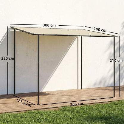 3 x 2 m Wall-Mounted Garden Pergola — Metal Frame, Water-Resistant Canopy, Cream