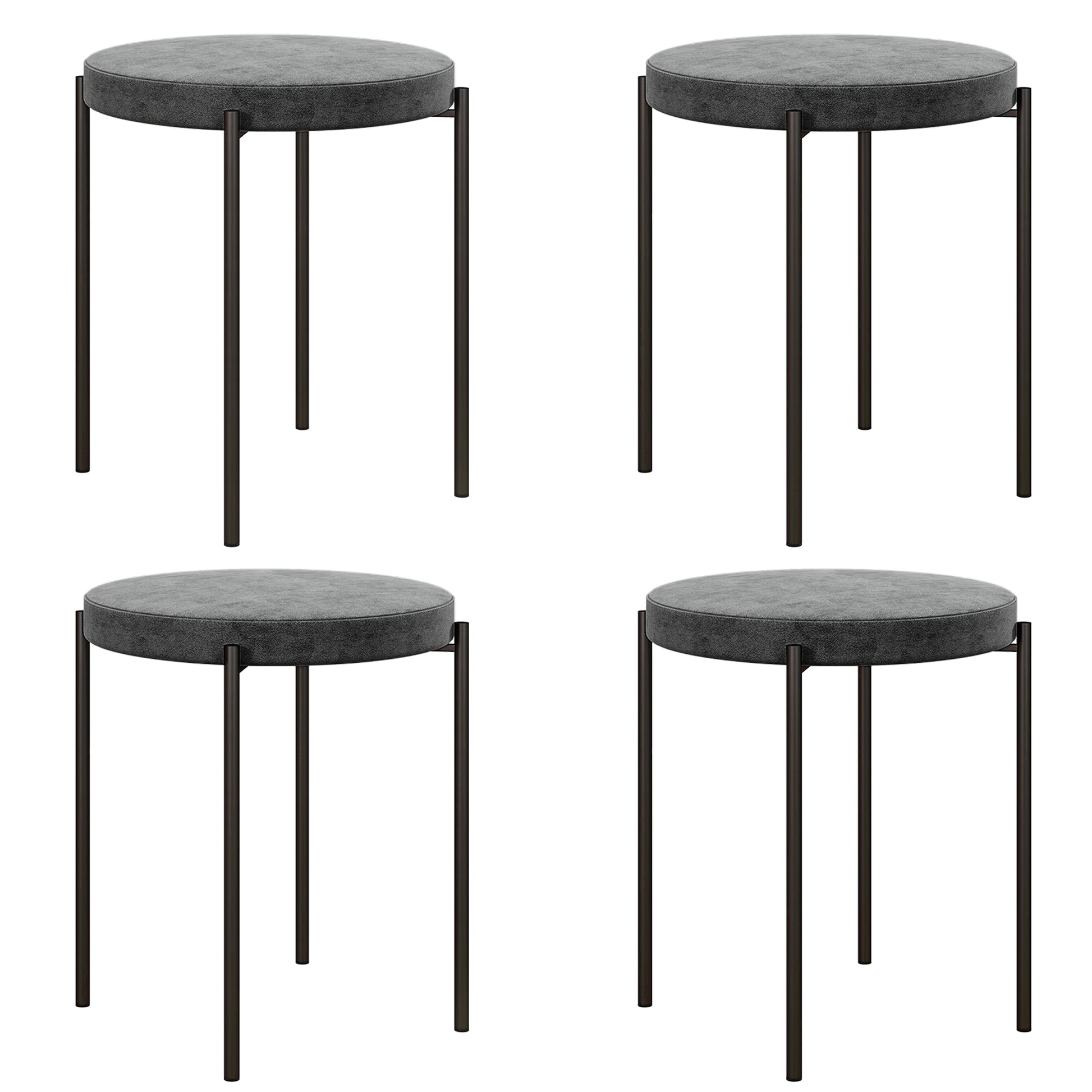 Set of 4 Stackable Dining Stools Dining Chairs Kitchen Chairs with Padded Seat, Velvet Look Seat Stool Velvet for Kitchen Dining Room Metal Dark Grey 41.5 x 41.5 x 46 cm