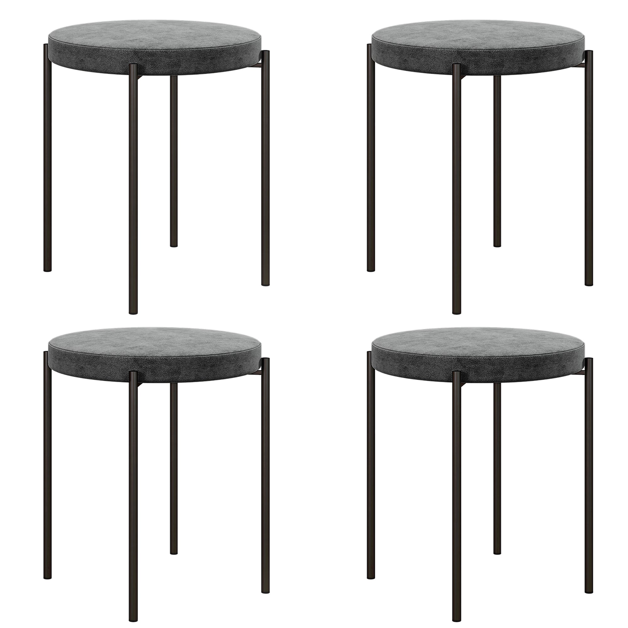 Set of 4 Stackable Dining Stools Dining Chairs Kitchen Chairs with Padded Seat, Velvet Look Seat Stool Velvet for Kitchen Dining Room Metal Dark Grey 41.5 x 41.5 x 46 cm