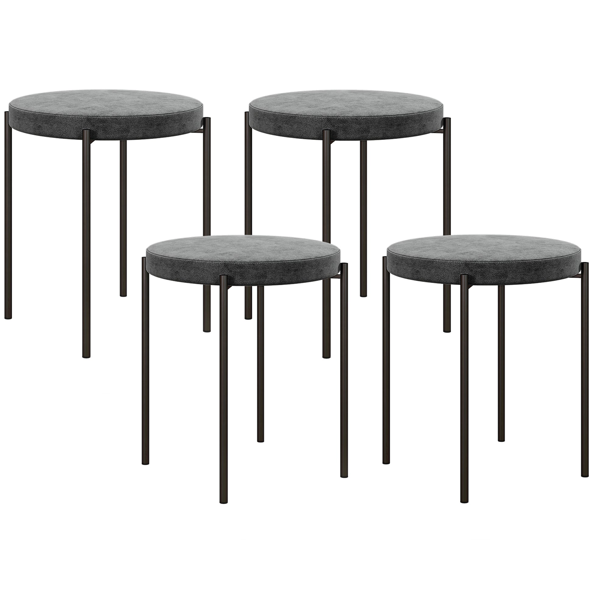 Set of 4 Stackable Dining Stools Dining Chairs Kitchen Chairs with Padded Seat, Velvet Look Seat Stool Velvet for Kitchen Dining Room Metal Dark Grey 41.5 x 41.5 x 46 cm