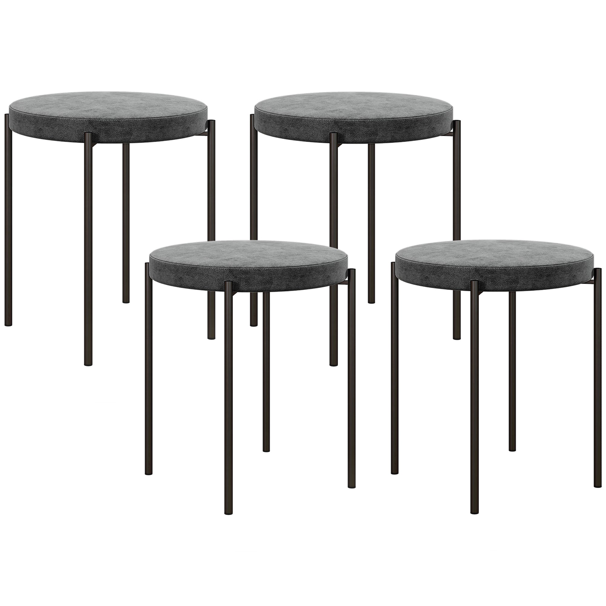 Set of 4 Stackable Dining Stools Dining Chairs Kitchen Chairs with Padded Seat, Velvet Look Seat Stool Velvet for Kitchen Dining Room Metal Dark Grey 41.5 x 41.5 x 46 cm