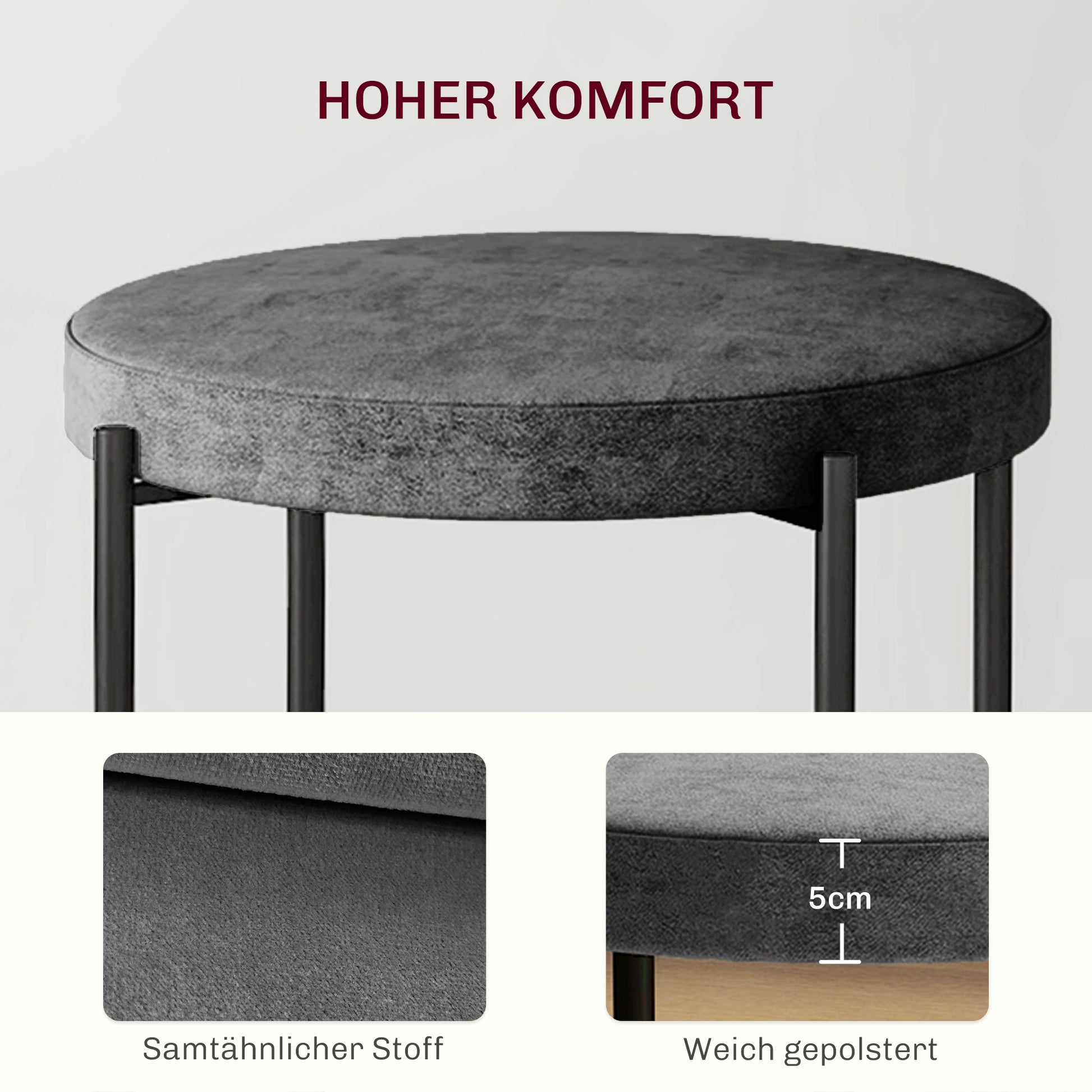 Set of 4 Stackable Dining Stools Dining Chairs Kitchen Chairs with Padded Seat, Velvet Look Seat Stool Velvet for Kitchen Dining Room Metal Dark Grey 41.5 x 41.5 x 46 cm