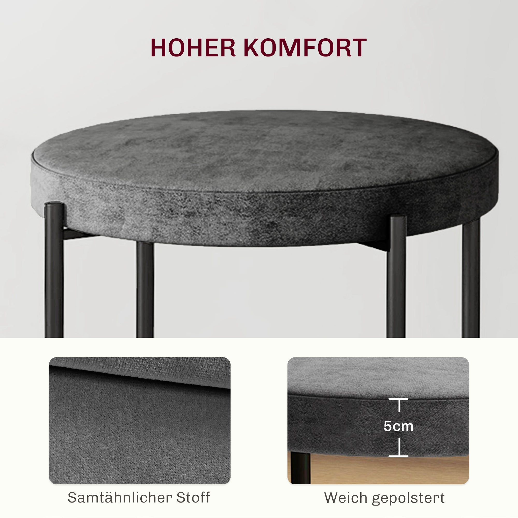 Set of 4 Stackable Dining Stools Dining Chairs Kitchen Chairs with Padded Seat, Velvet Look Seat Stool Velvet for Kitchen Dining Room Metal Dark Grey 41.5 x 41.5 x 46 cm