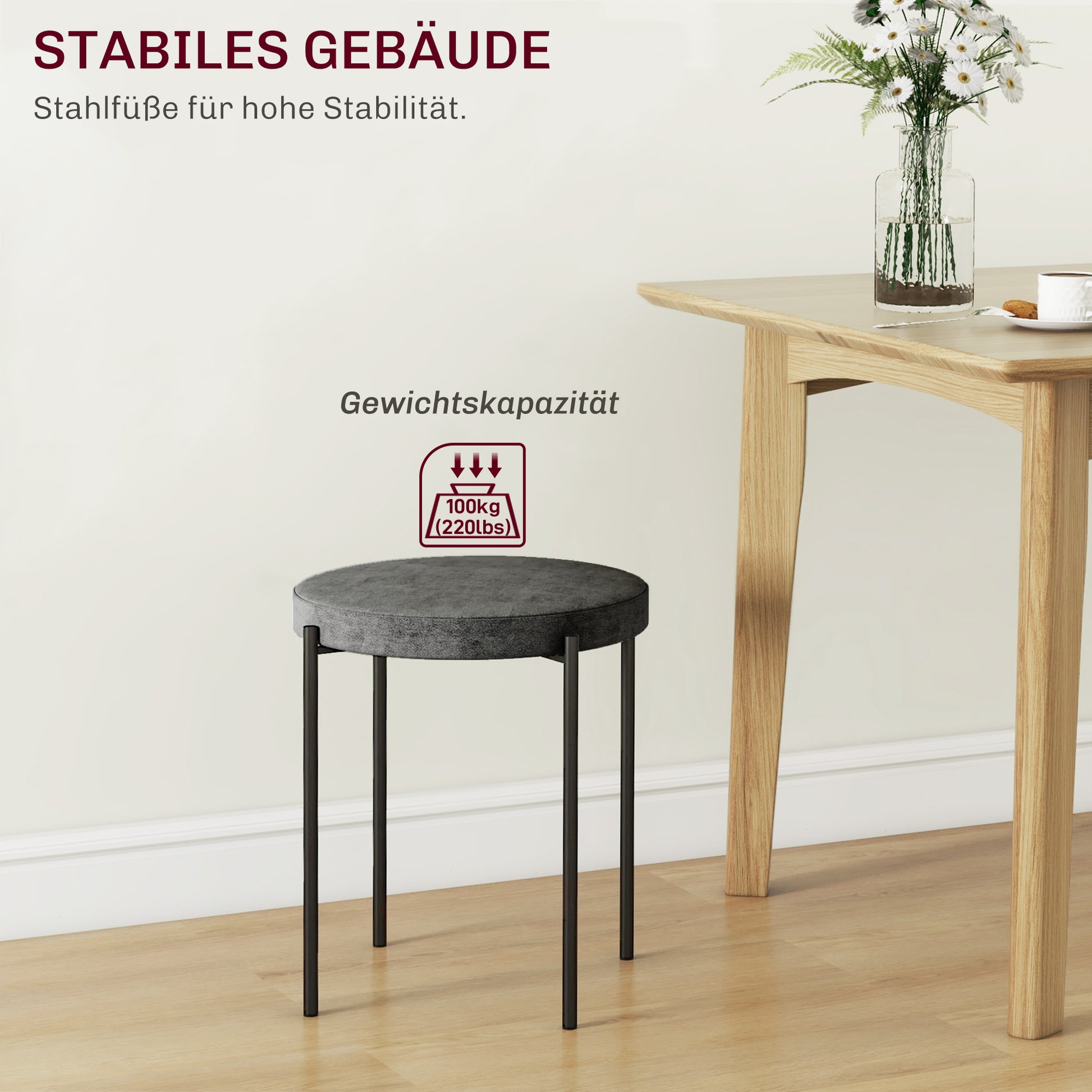 Set of 4 Stackable Dining Stools Dining Chairs Kitchen Chairs with Padded Seat, Velvet Look Seat Stool Velvet for Kitchen Dining Room Metal Dark Grey 41.5 x 41.5 x 46 cm