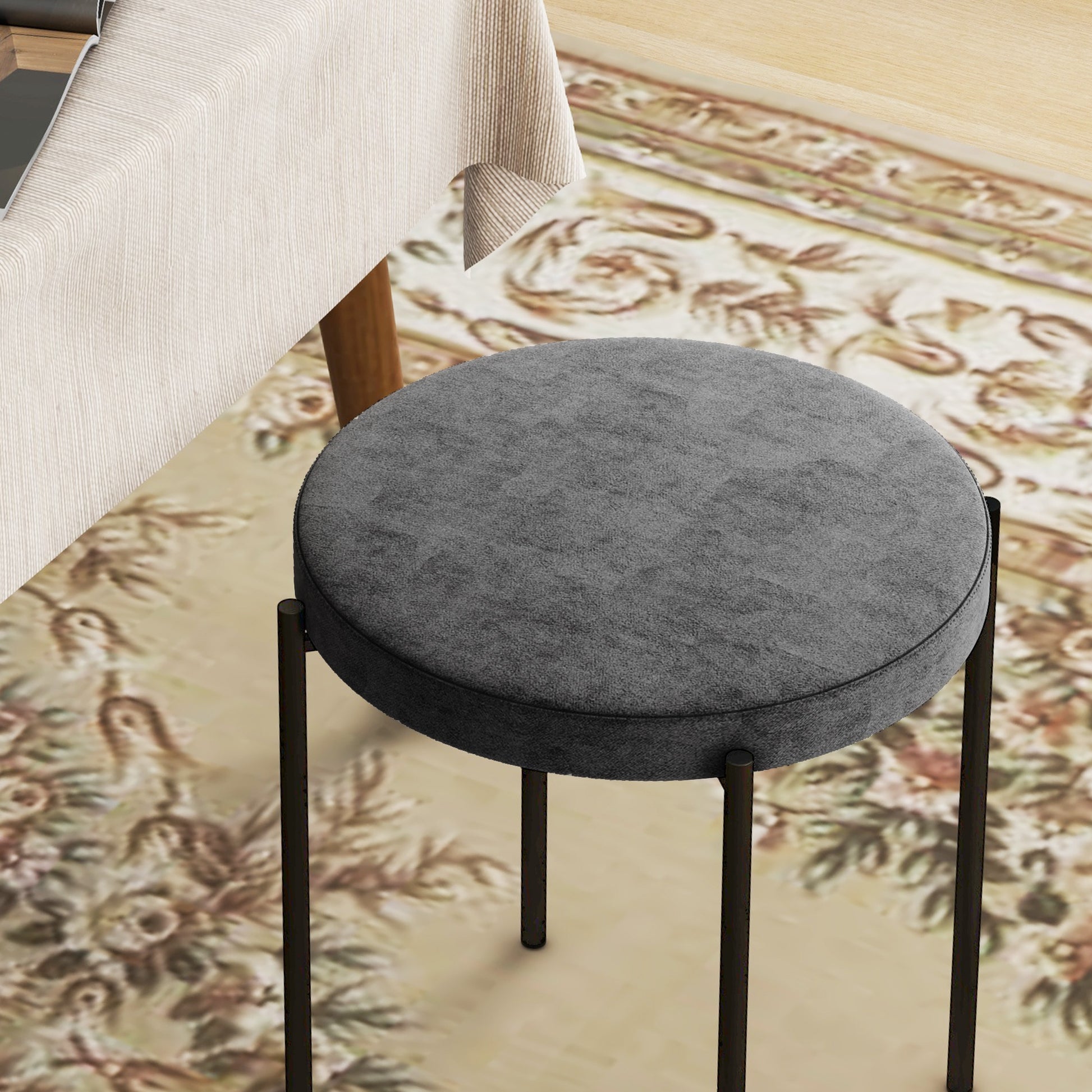 Set of 4 Stackable Dining Stools Dining Chairs Kitchen Chairs with Padded Seat, Velvet Look Seat Stool Velvet for Kitchen Dining Room Metal Dark Grey 41.5 x 41.5 x 46 cm