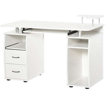 Desk with Shelves Computer Table with 2 Drawers Removable Keyboard Tray and Monitor Stand CPU for Office Study 120x55x85 cm White