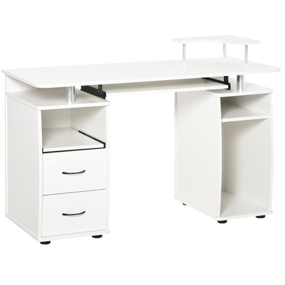 Desk with Shelves Computer Table with 2 Drawers Removable Keyboard Tray and Monitor Stand CPU for Office Study 120x55x85 cm White