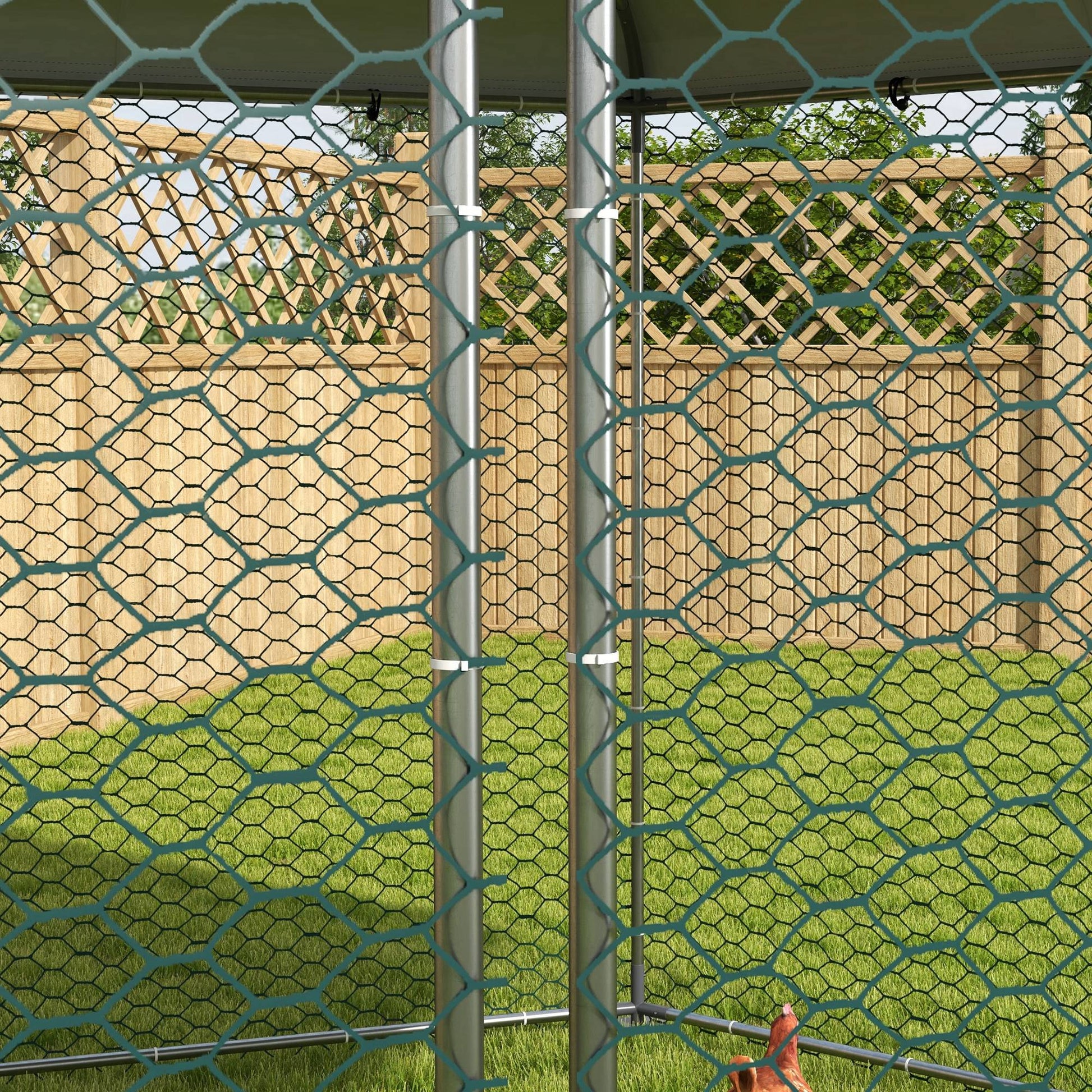 Free-Range Chicken Coop 400 x 346 x 263 cm made of Steel, Chicken Cage with Cover, Door, Chicken Enclosure for 10-15 Chickens, Small Animals & Plants Silver