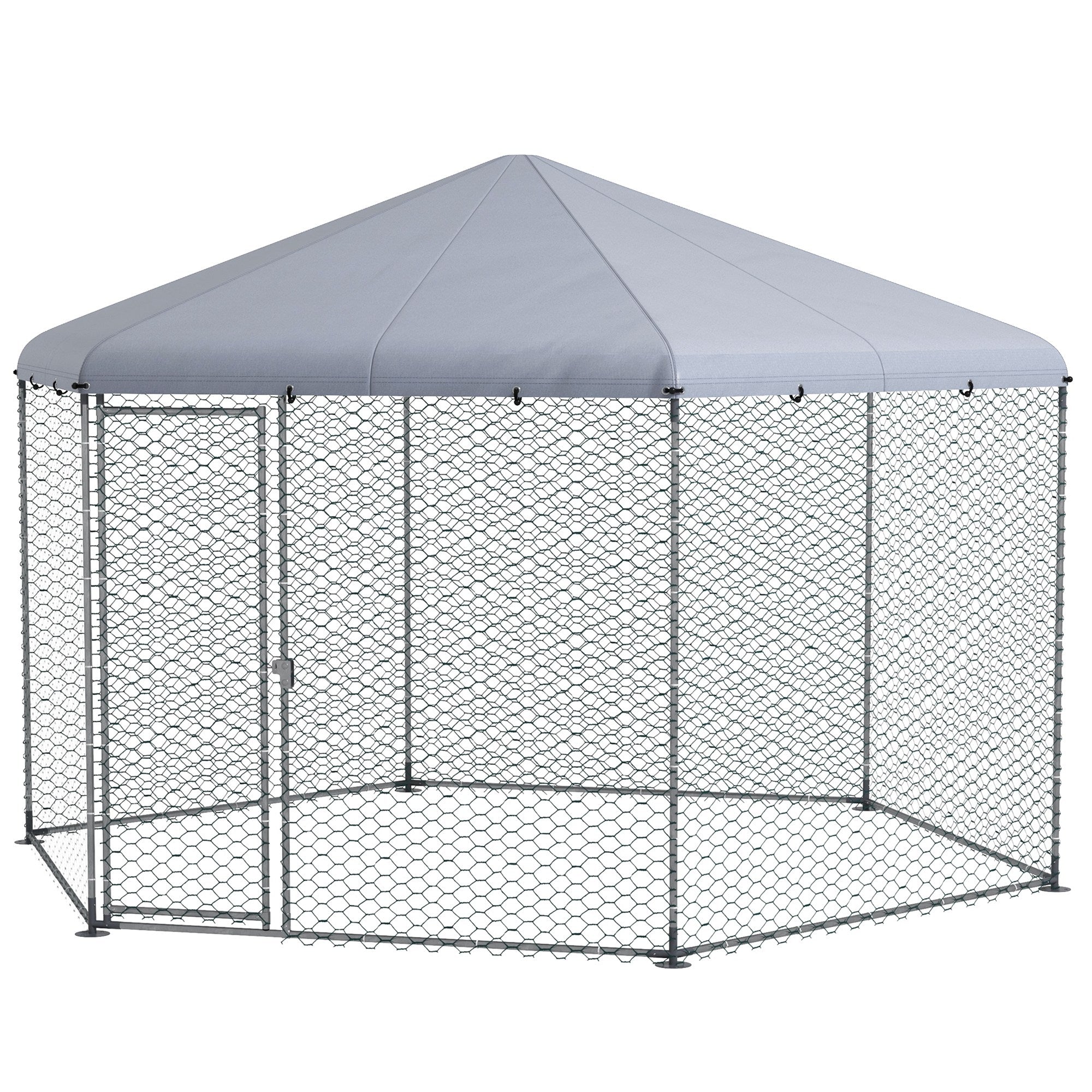 Free-Range Chicken Coop 400 x 346 x 263 cm made of Steel, Chicken Cage with Cover, Door, Chicken Enclosure for 10-15 Chickens, Small Animals & Plants Silver