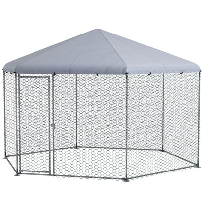 Free-Range Chicken Coop 400 x 346 x 263 cm made of Steel, Chicken Cage with Cover, Door, Chicken Enclosure for 10-15 Chickens, Small Animals & Plants Silver