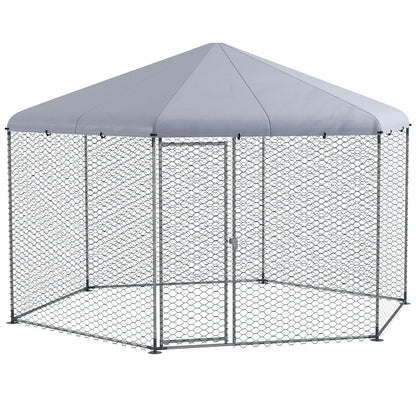 Free-Range Chicken Coop 400 x 346 x 263 cm made of Steel, Chicken Cage with Cover, Door, Chicken Enclosure for 10-15 Chickens, Small Animals & Plants Silver