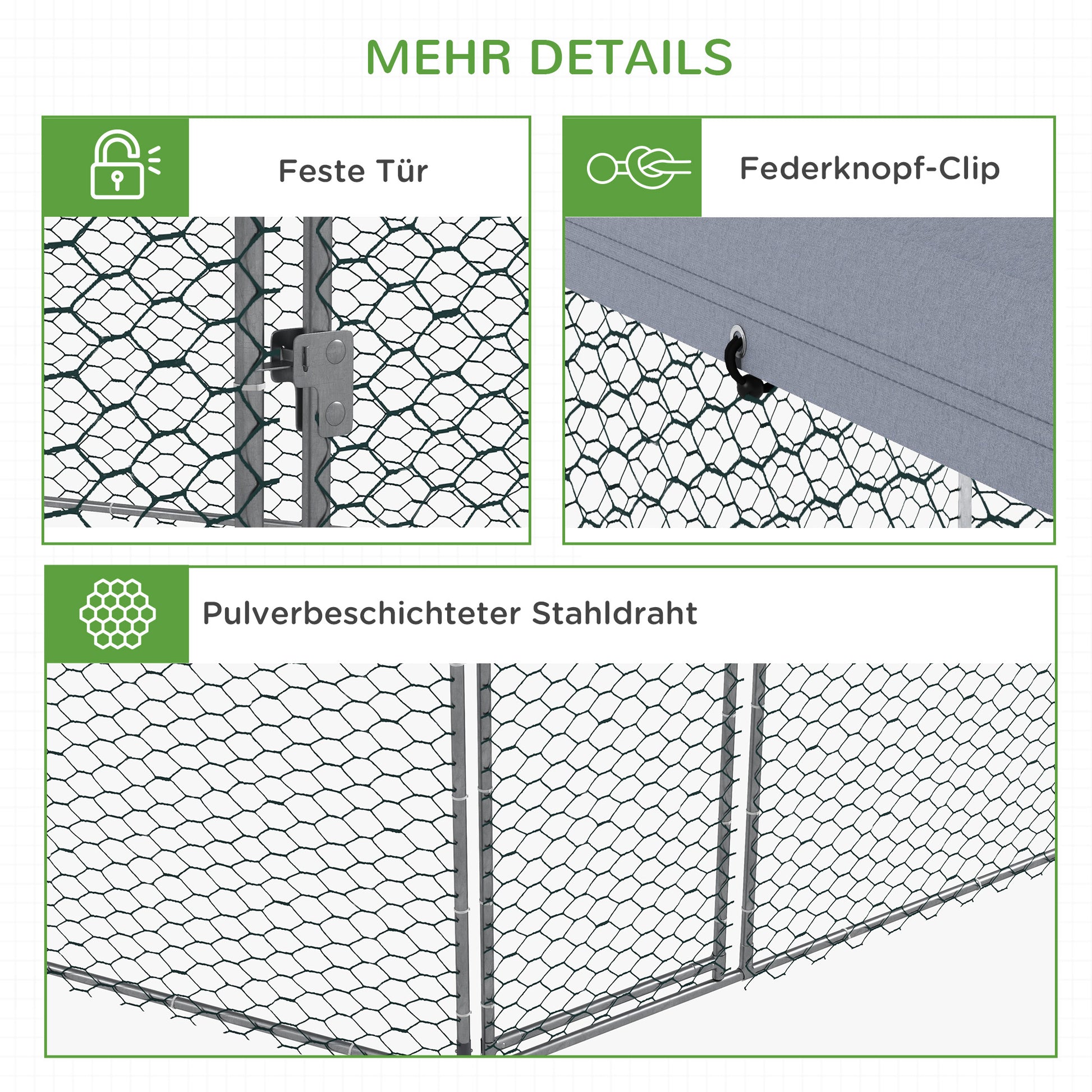 Free-Range Chicken Coop 400 x 346 x 263 cm made of Steel, Chicken Cage with Cover, Door, Chicken Enclosure for 10-15 Chickens, Small Animals & Plants Silver