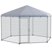 Free-Range Chicken Coop 400 x 346 x 263 cm made of Steel, Chicken Cage with Cover, Door, Chicken Enclosure for 10-15 Chickens, Small Animals & Plants Silver