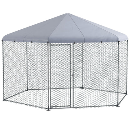 Free-Range Chicken Coop 400 x 346 x 263 cm made of Steel, Chicken Cage with Cover, Door, Chicken Enclosure for 10-15 Chickens, Small Animals & Plants Silver