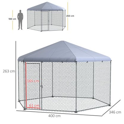 Free-Range Chicken Coop 400 x 346 x 263 cm made of Steel, Chicken Cage with Cover, Door, Chicken Enclosure for 10-15 Chickens, Small Animals & Plants Silver