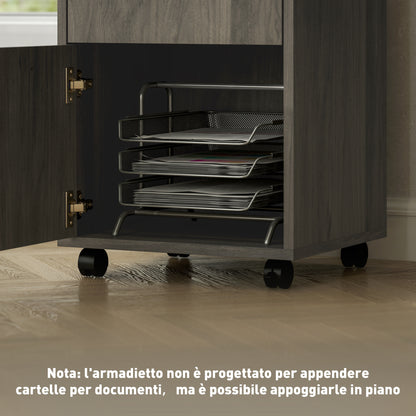 Office File Cabinet with Drawer, Cupboard, Locking Casters & Open Shelf — Fits Letter/Legal/A4, 15.7"x13.8"x23.6", Gray