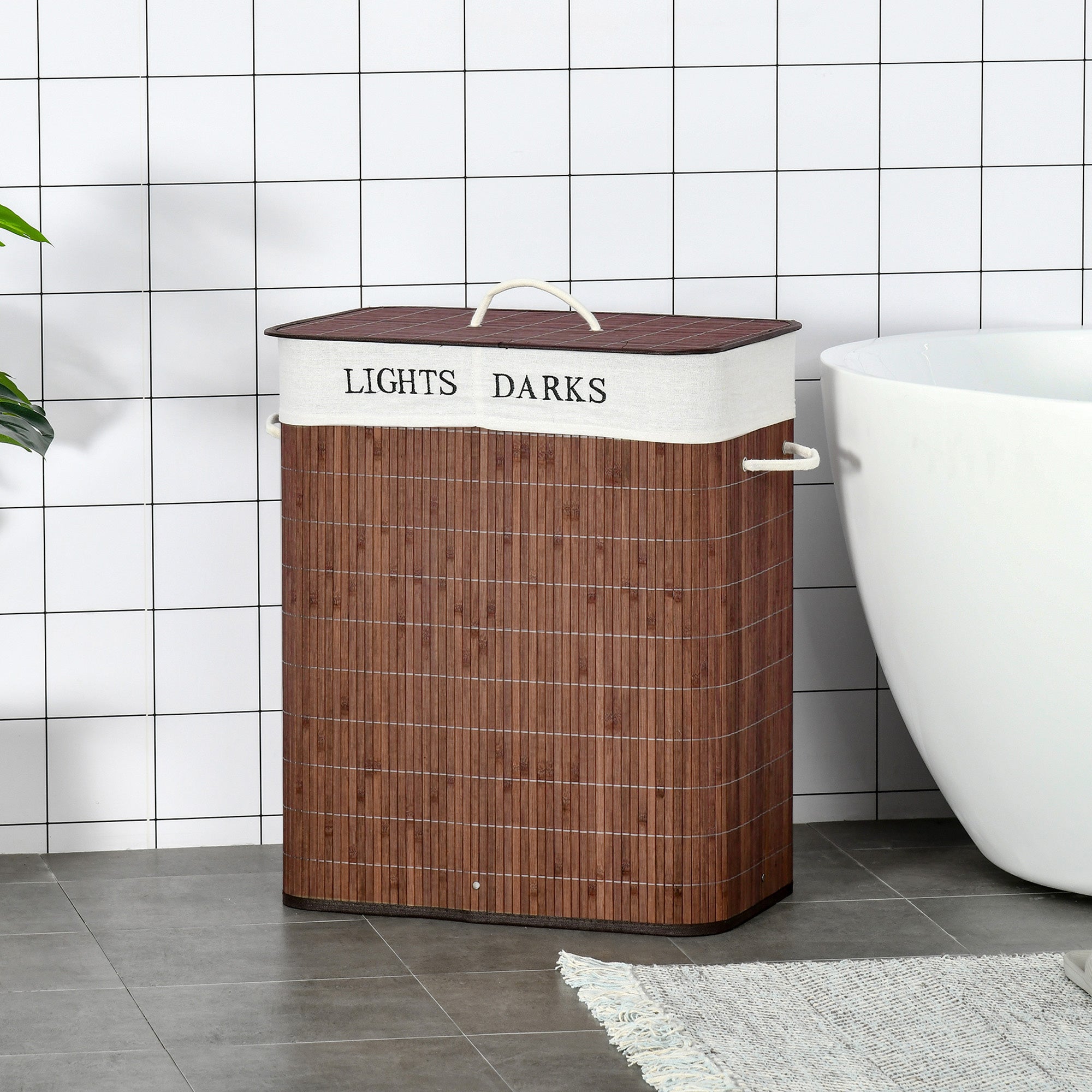 Bamboo Laundry Basket Slim with Lid 100L Laundry Collector with Handles, 2 Removable Laundry Bags, Laundry Baskets Laundry Box for Laundry Room, Bedroom, Bathroom Brown