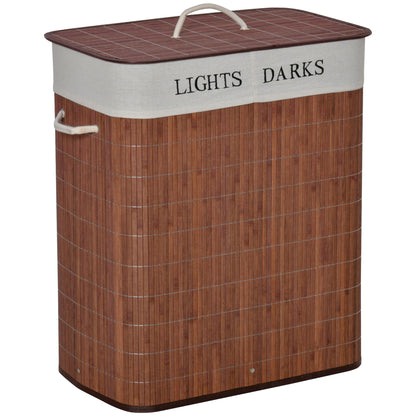 Bamboo Laundry Basket Slim with Lid 100L Laundry Collector with Handles, 2 Removable Laundry Bags, Laundry Baskets Laundry Box for Laundry Room, Bedroom, Bathroom Brown